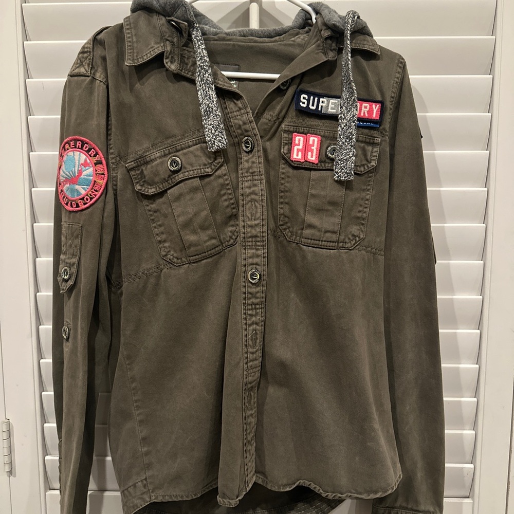 Superdry Khaki Hooded Jacket with Patches